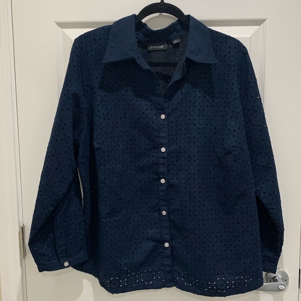 Avenue Navy Eyelet Top